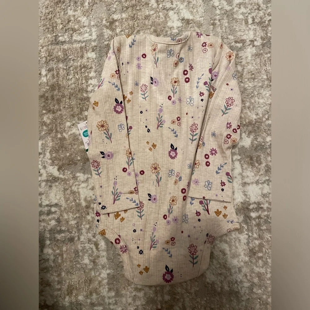 Garanimals Floral Long Sleeve Bodysuit - Cream, Pink, Purple
